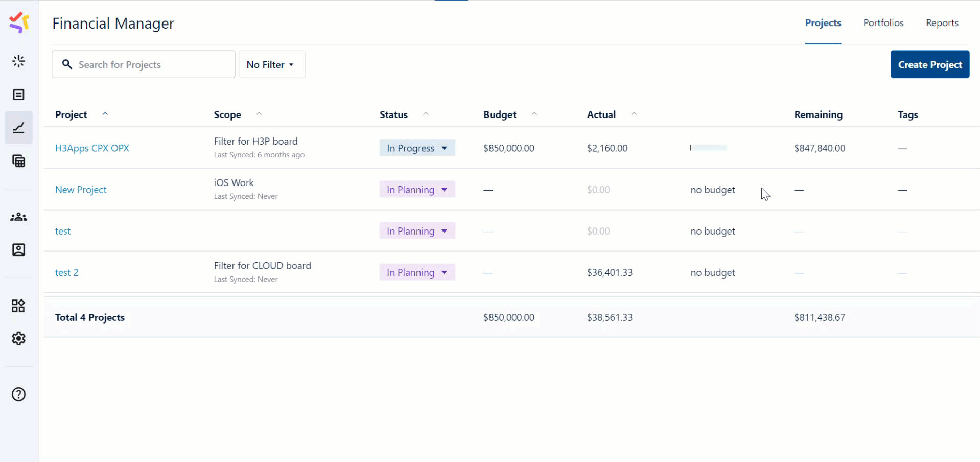 Creating a Financial Manager project based on a structure