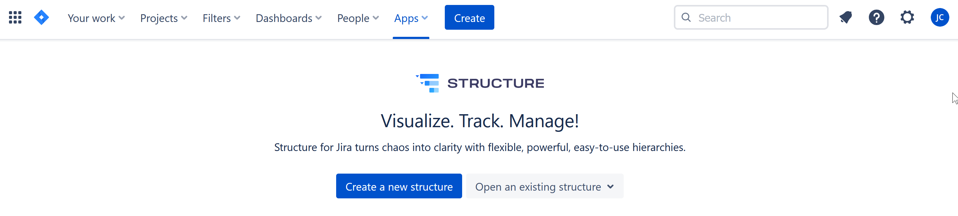 Structure - opening page with menu