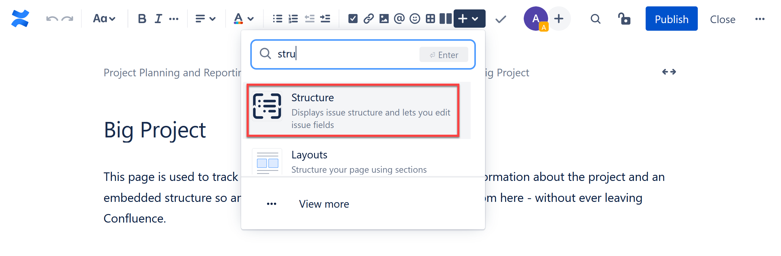 Add the Structure macro