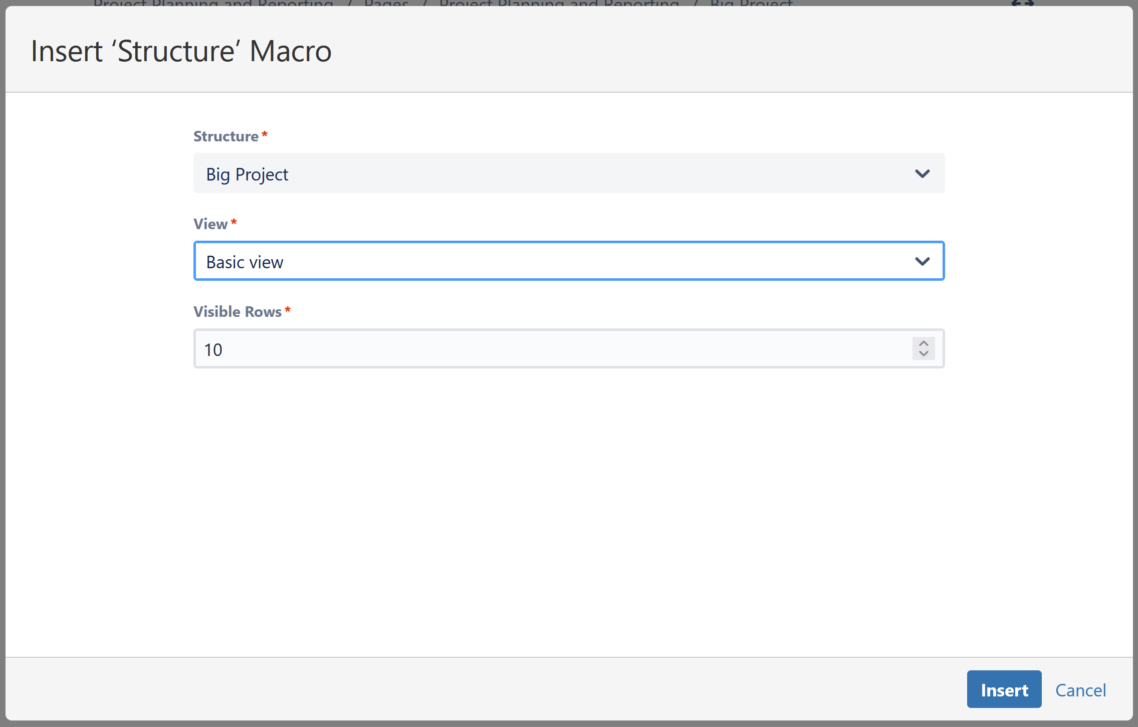 Configure a structure gadget