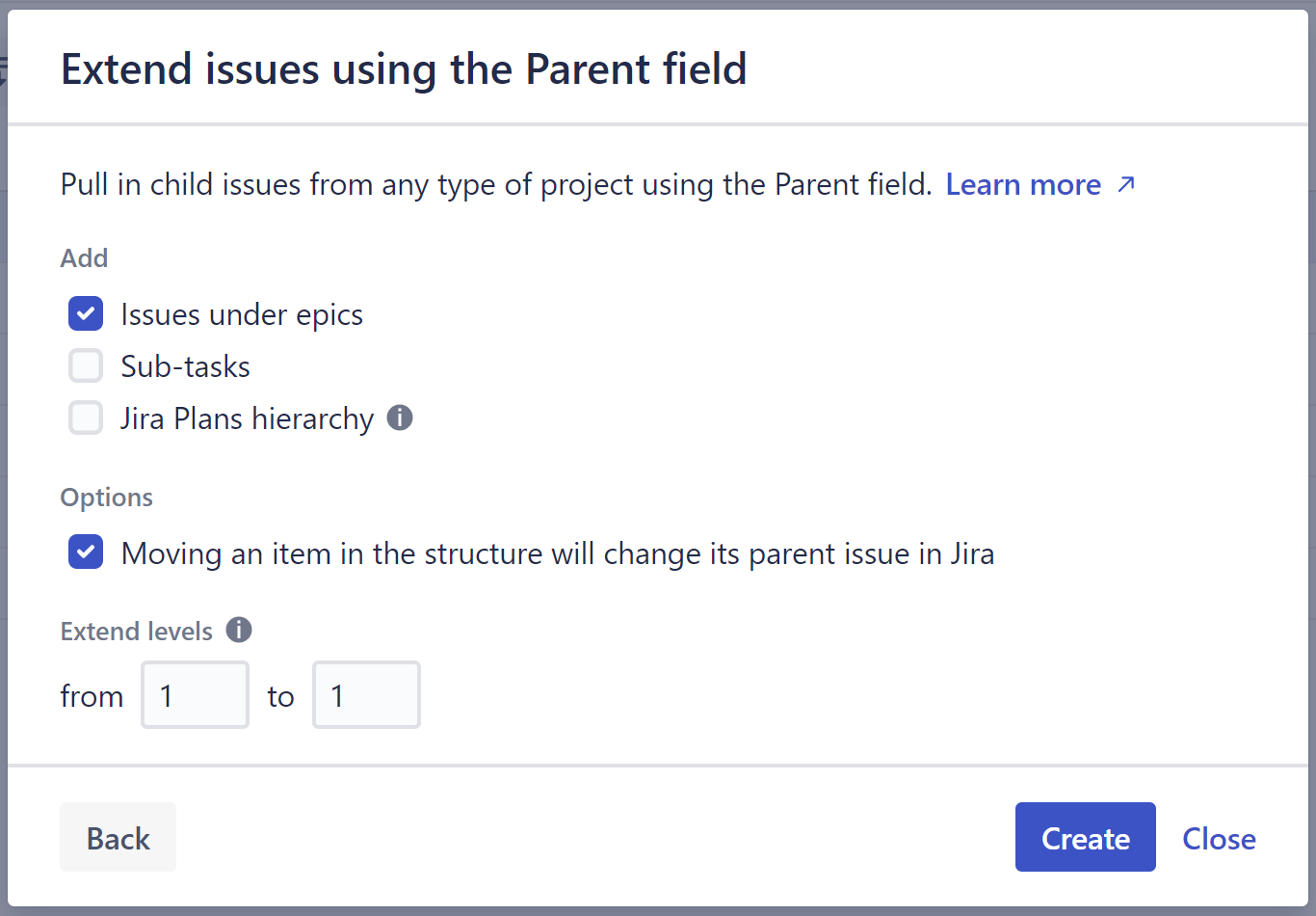 Child issue extend generator settings