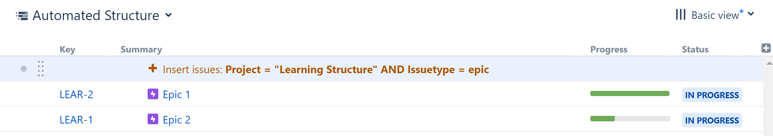 Structure with inserted epics