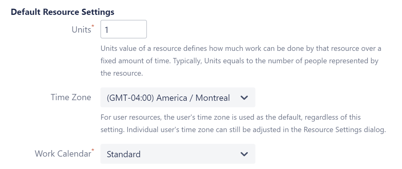 Default resource settings