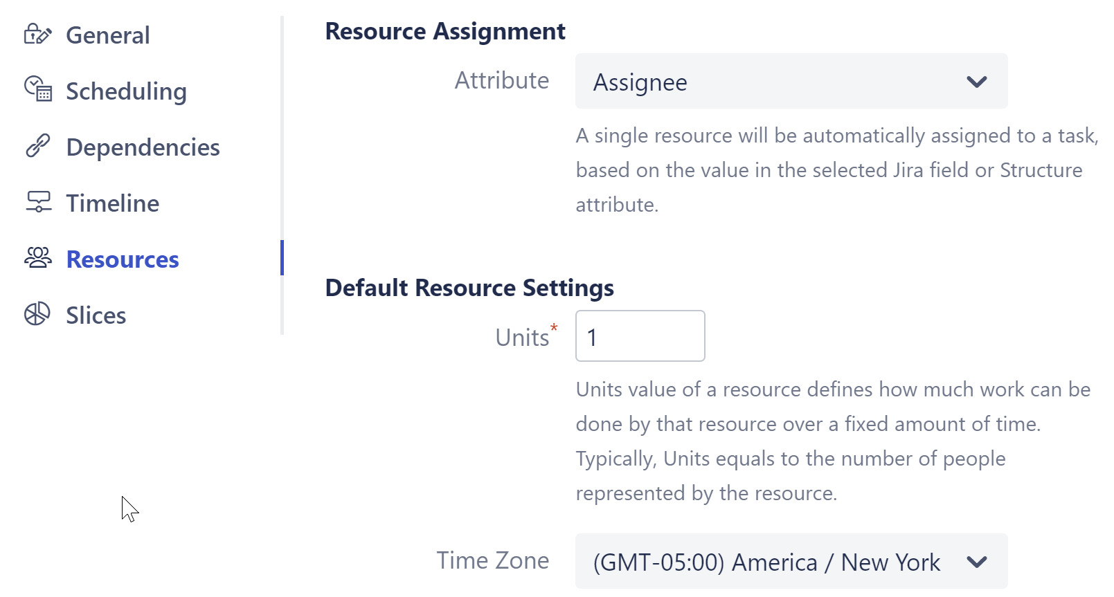 Resource configuration screen