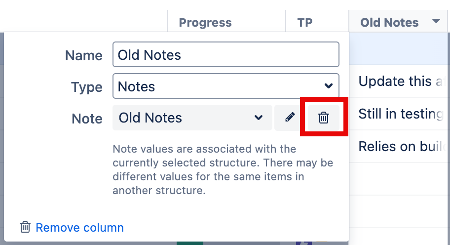 Archiving a notes column