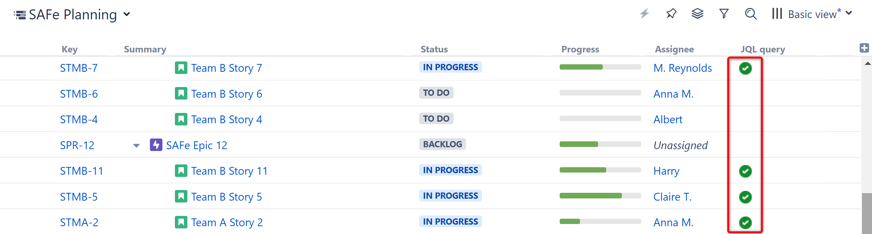 Query Match column