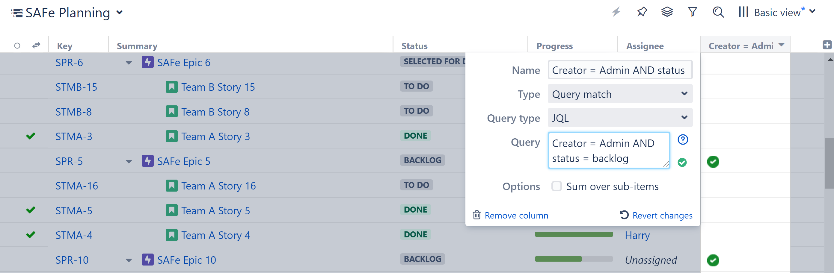 Query Match settings