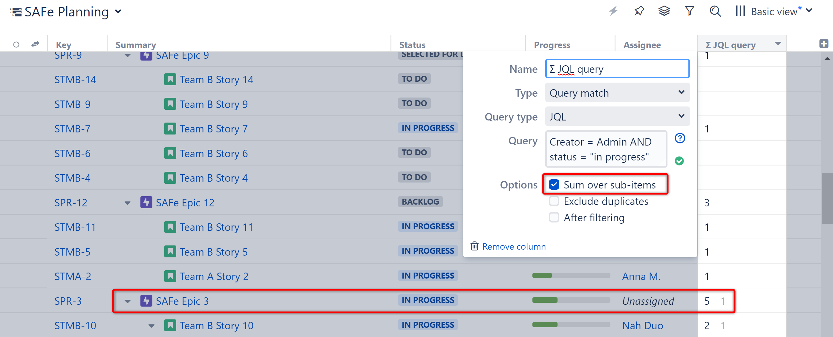 Sum over sub-items with Match Query