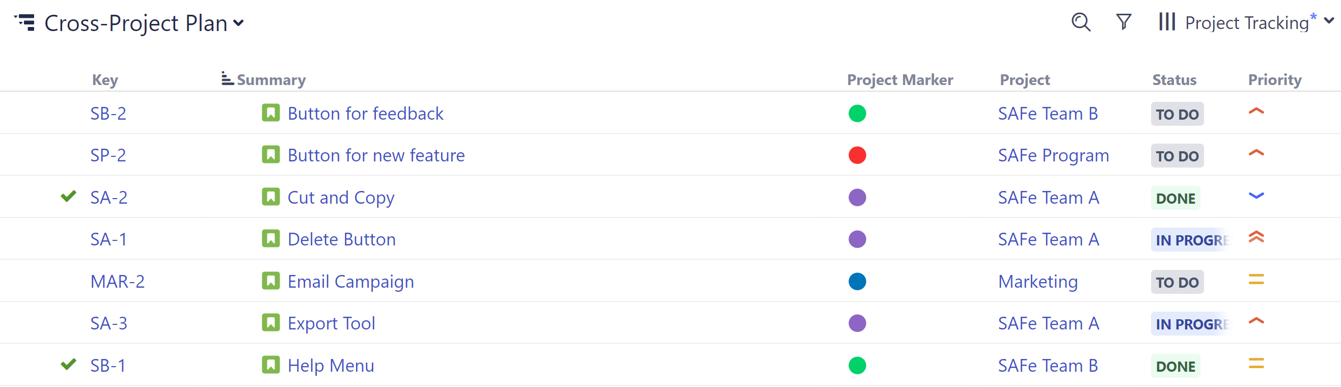 Color-coded projects