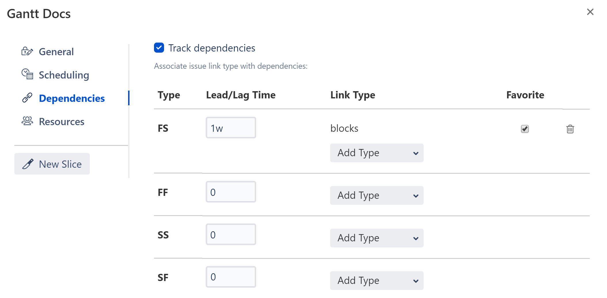 Setting dependencies in the Gantt Configuration