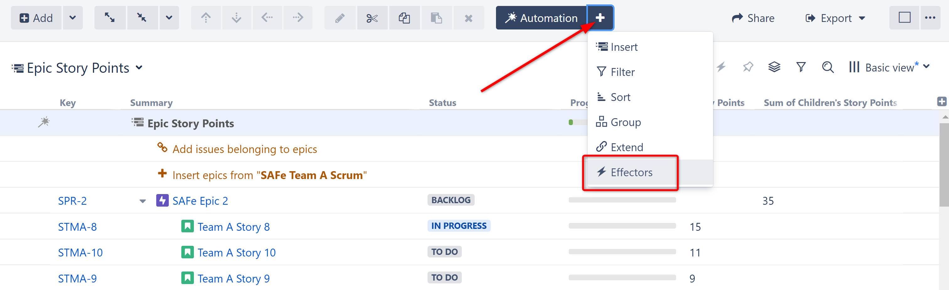 Effectors in the Automation Menu