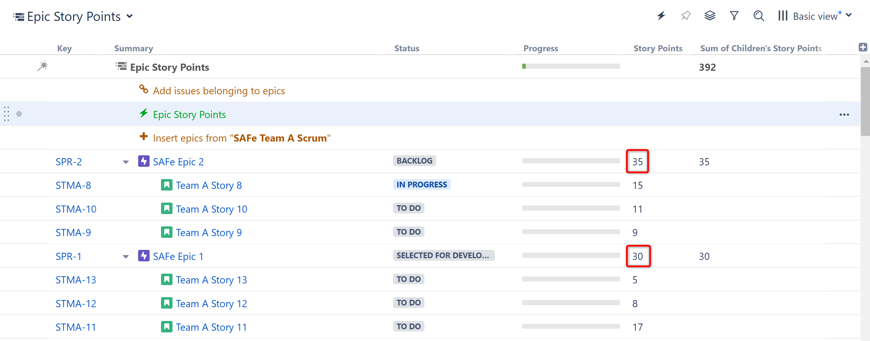 Summed Story Points written to Epic Story Point fields