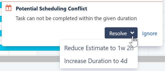 Resolve options for a duration-based scheduling conflict