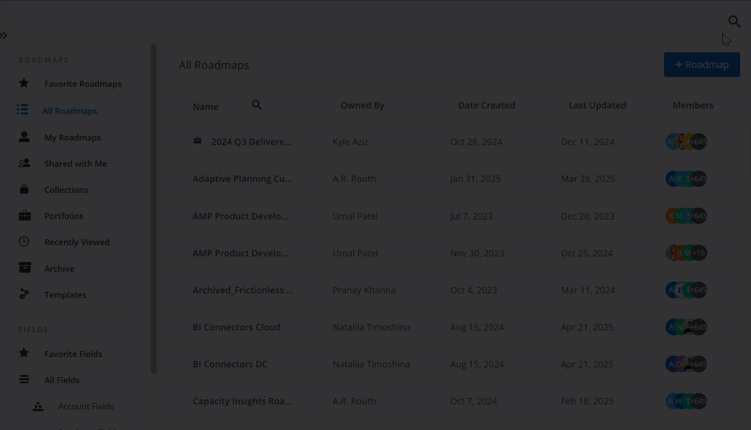 All roadmaps item search