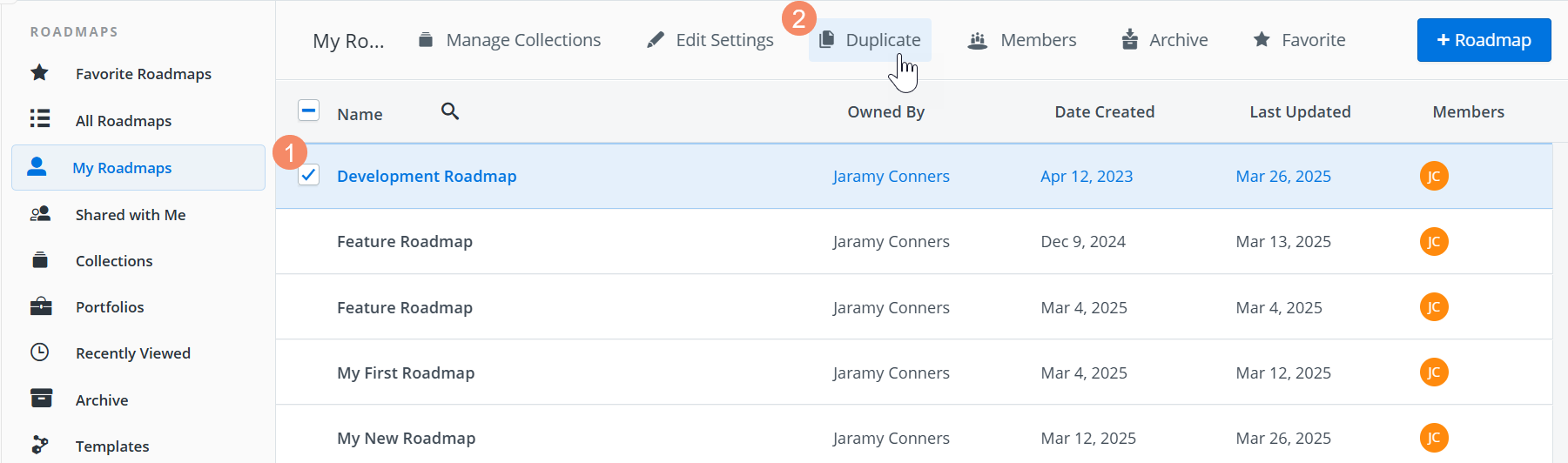 Duplicate a roadmap