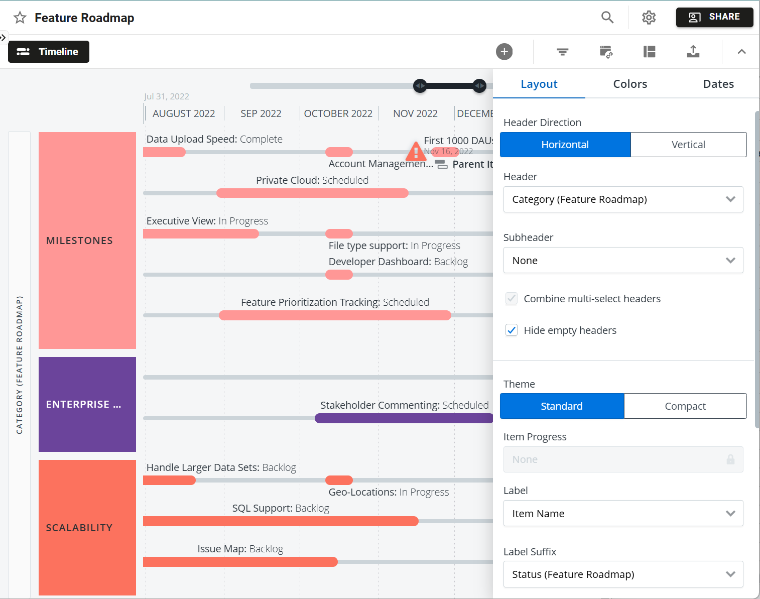 Timeline with Standard theme