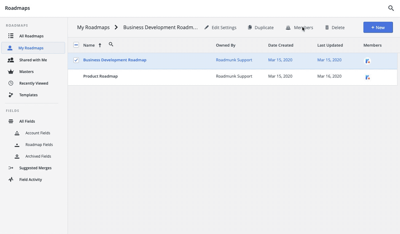 Opening roadmap sharing settings.gif