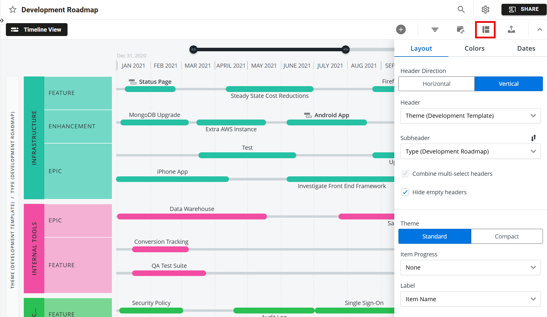 Format menu on a Timeline visualization