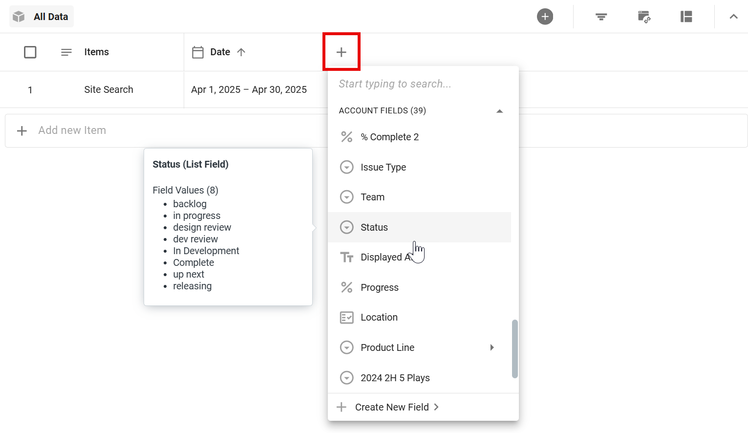 Adding a Status field to a roadmap