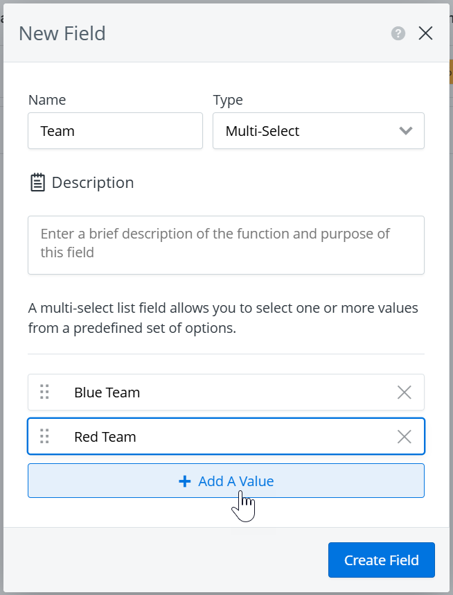 Options for a multi-select list field