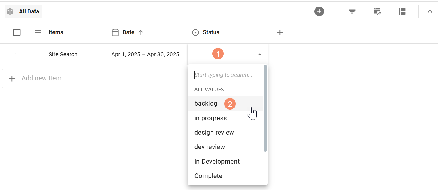 Selecting a value for a status field