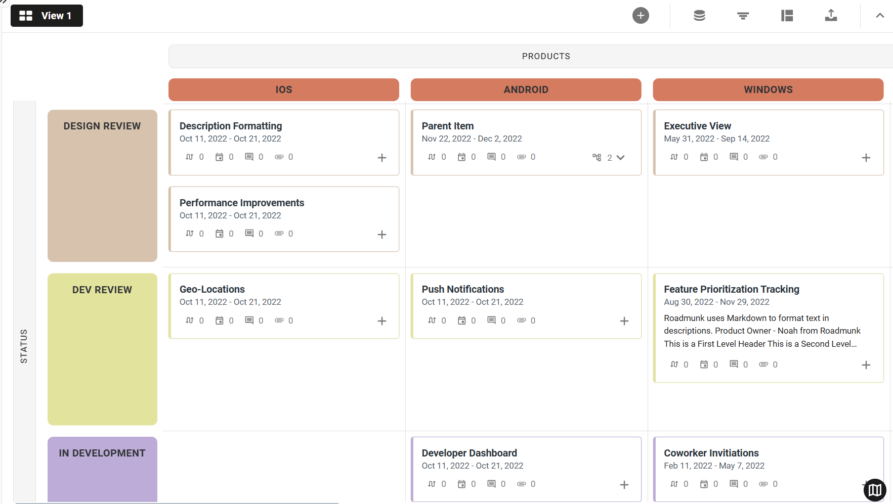Portfolio roadmap with a custom visualization