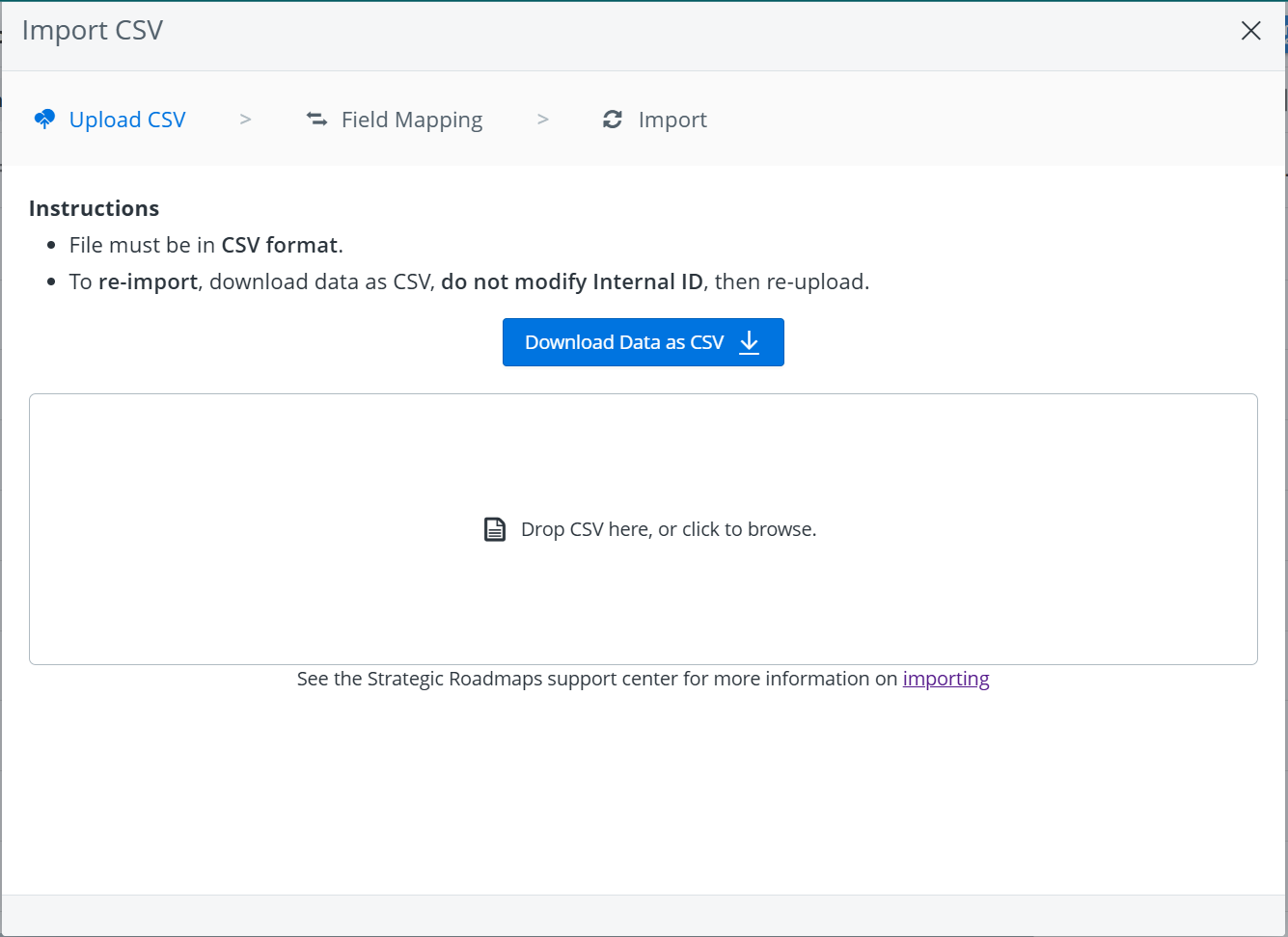 Import CSV dialogue