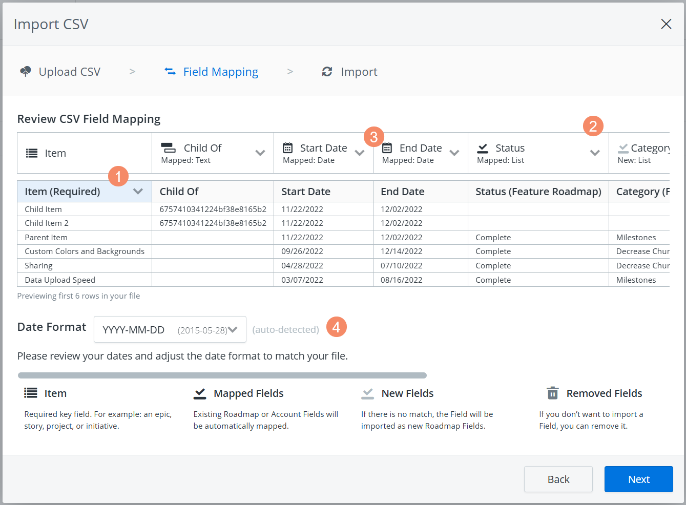 Import CSV field mapping