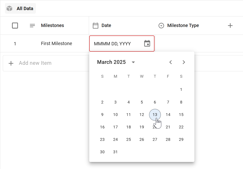 Selecting a milestone date