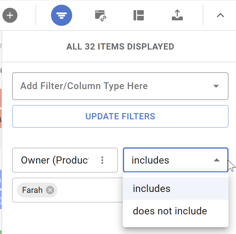 List filter options