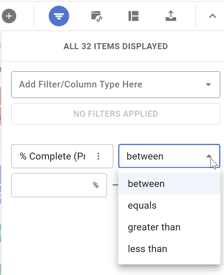 Percent filter options