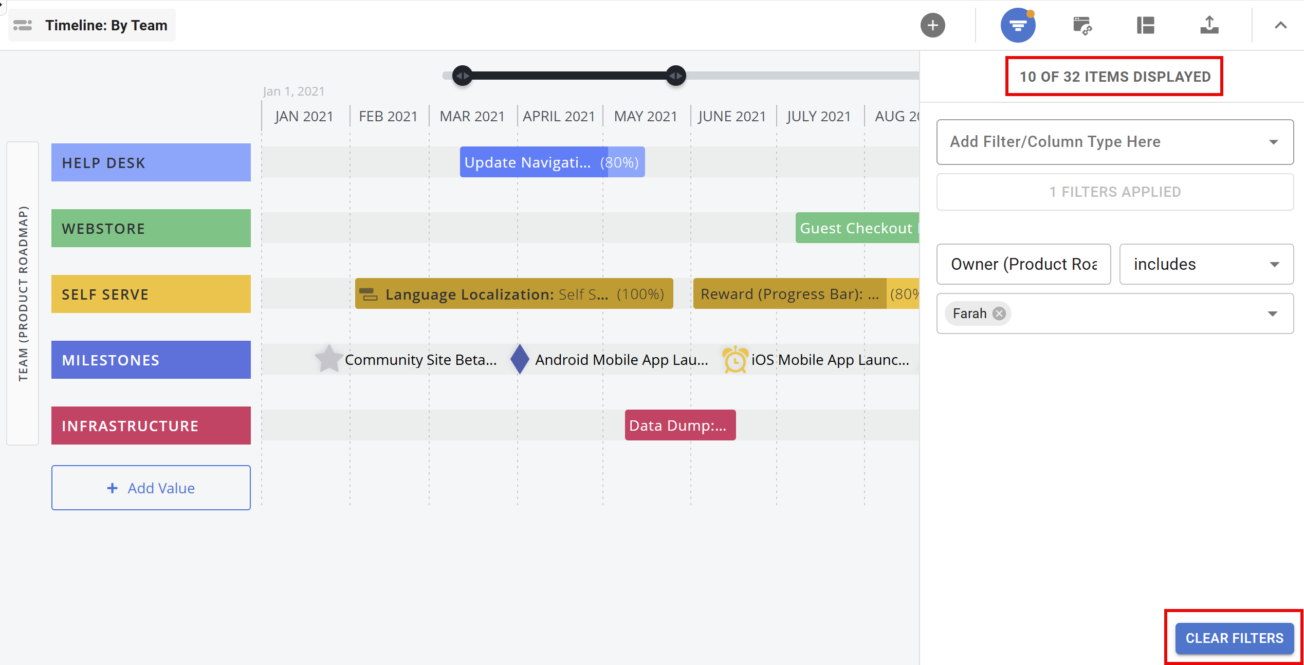 The filters dropdown menu - details and clear filter