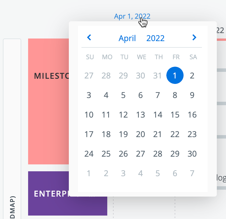 Selecting a Start Date from the timeline