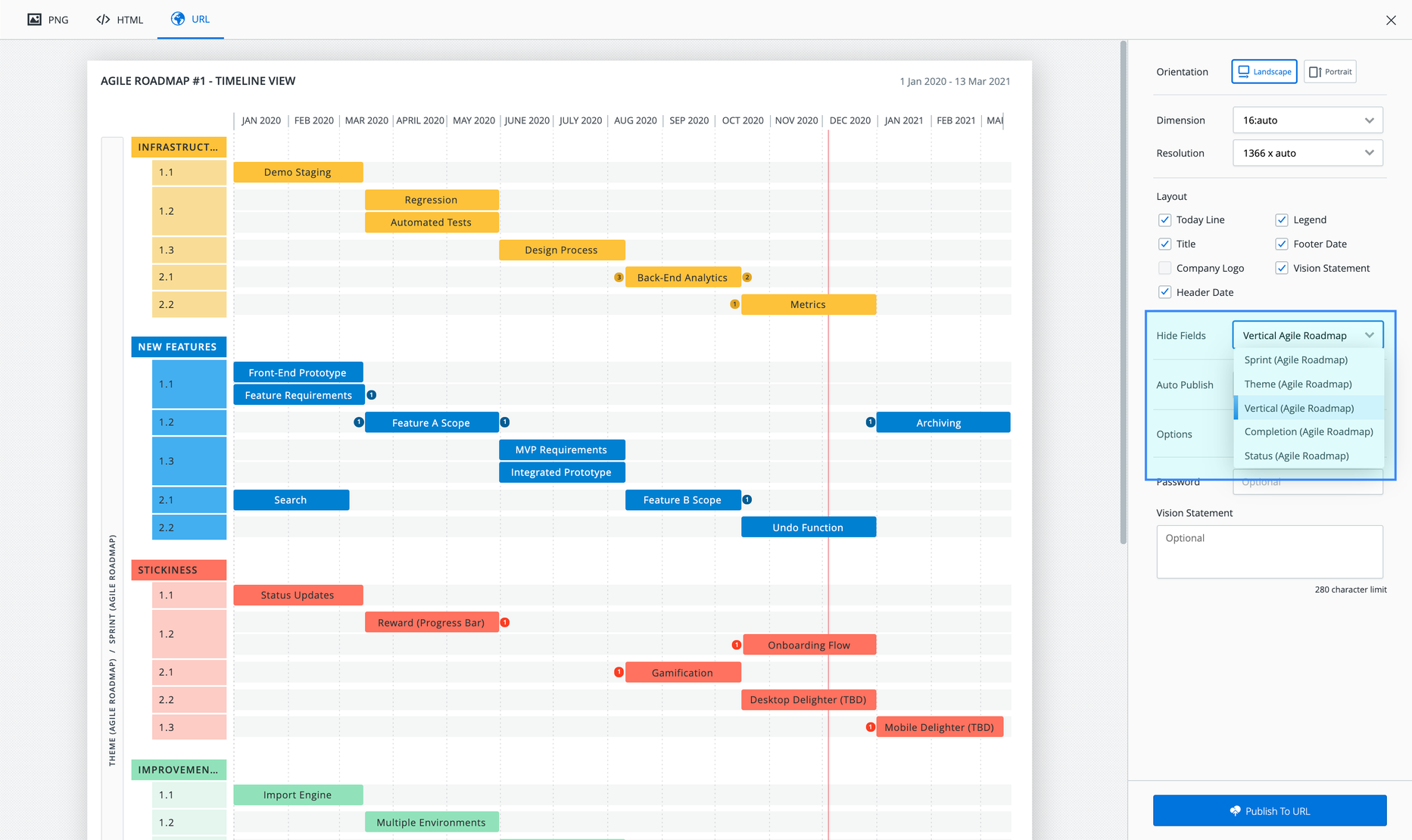 Hiding fields when exporting a roadmap