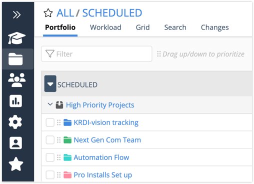 Projects and Templates in Portfolio View