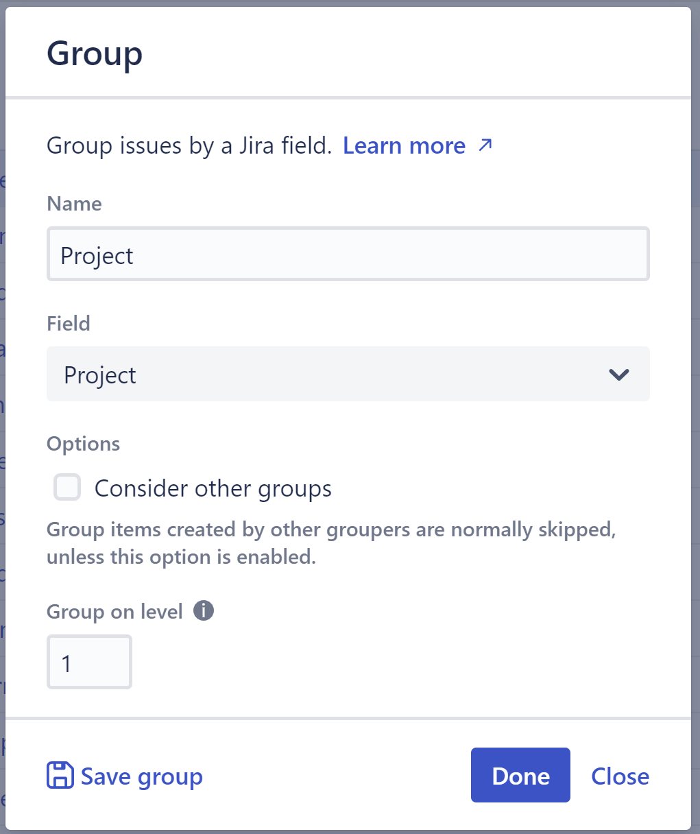 Quick Group advanced settings