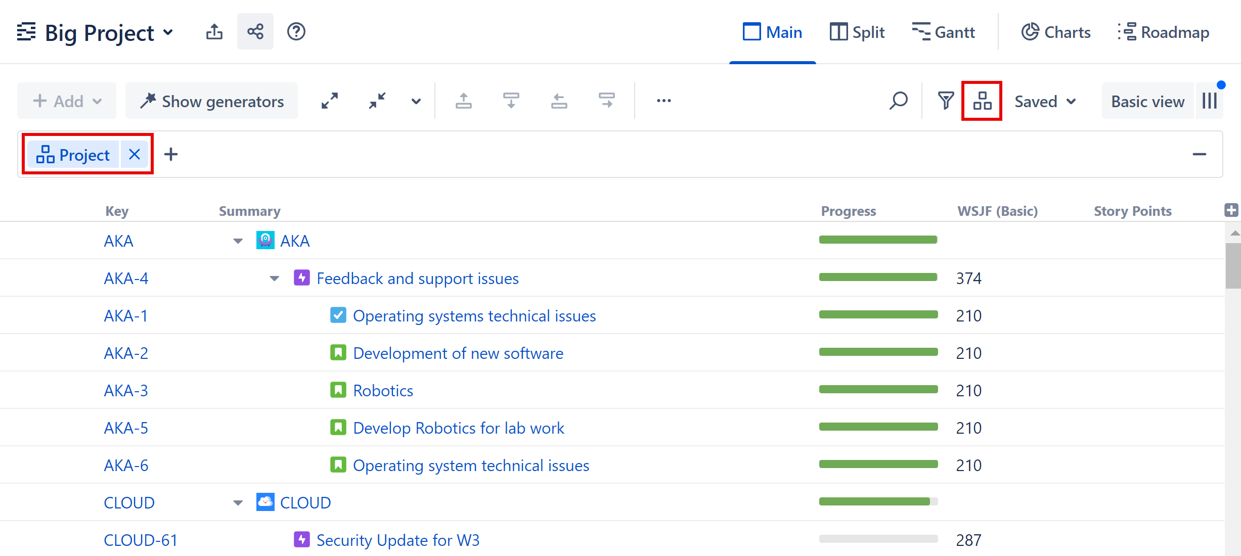 Structure with a Quick Group by project applied