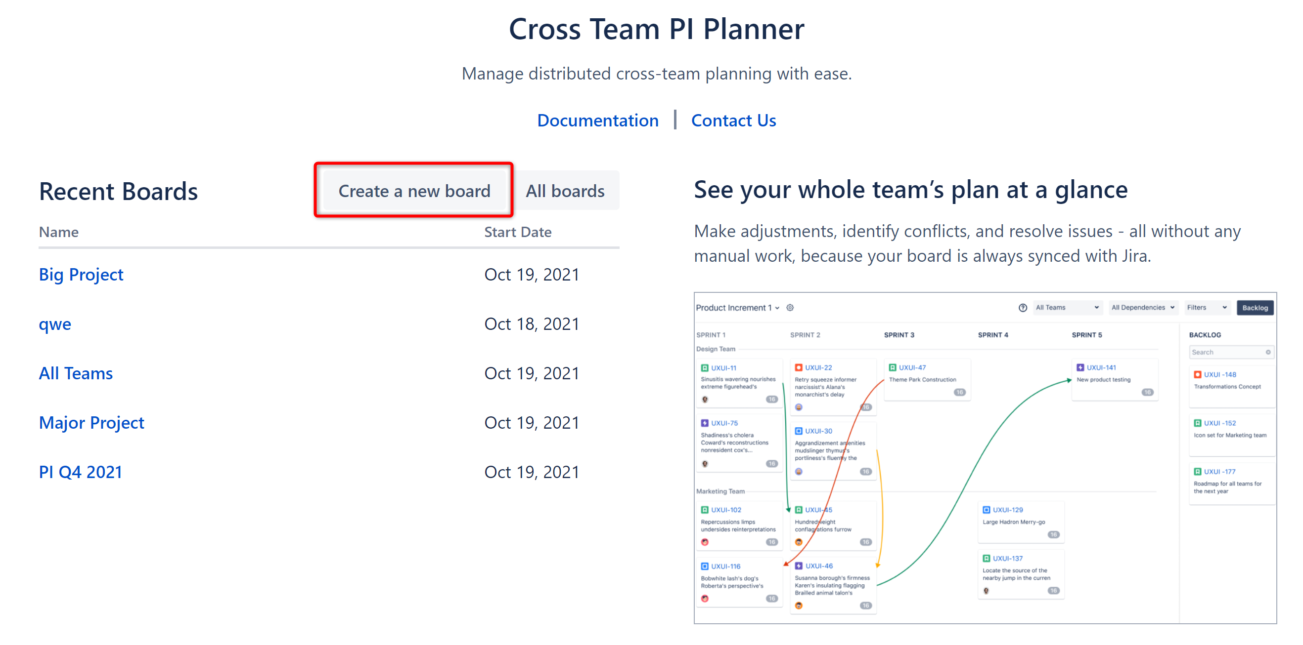 Create a new PI Planning board