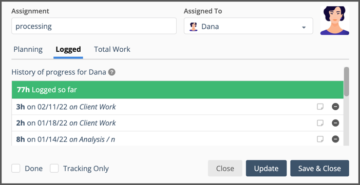 Liquidplanner Time Tracking History view