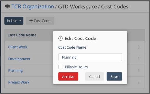 Editing a cost code