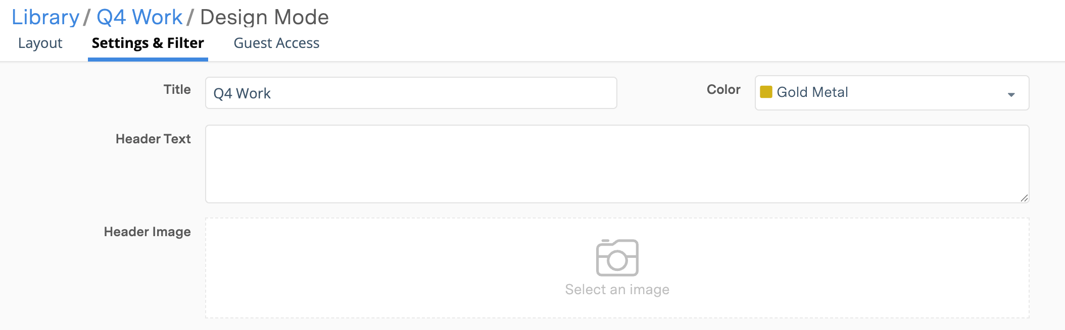 Header Text and Header Images settings