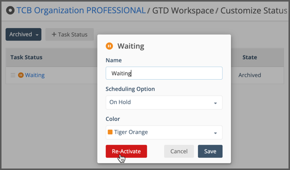 Reactivate a Task Status