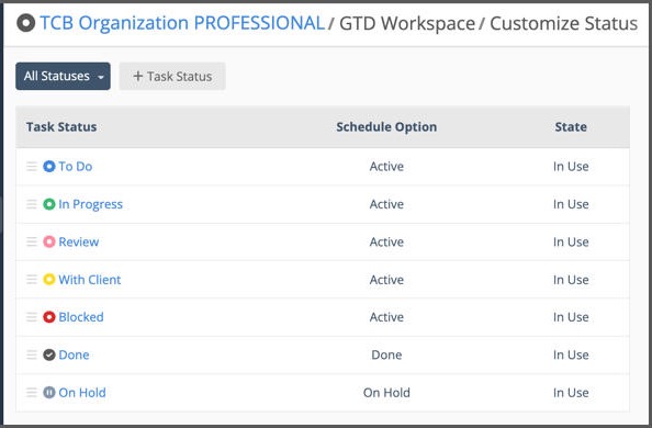 Task Status Settings Page
