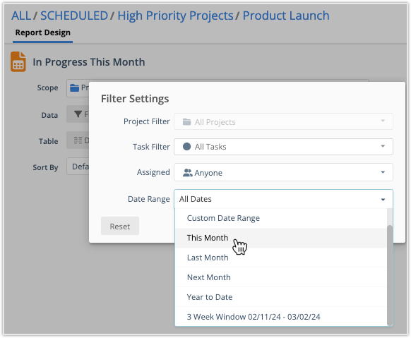 Date range filter