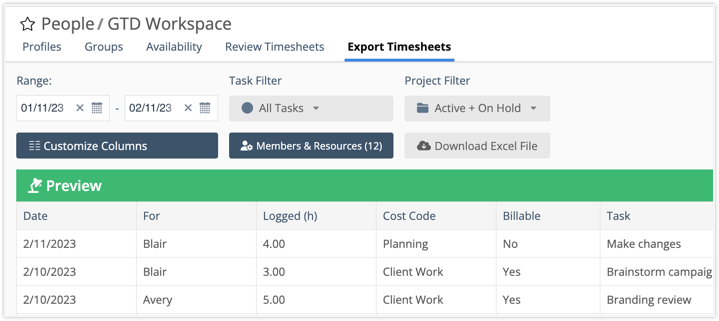 Timesheet Export