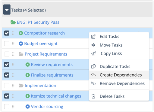 Create Dependencies in Priority and Grid View