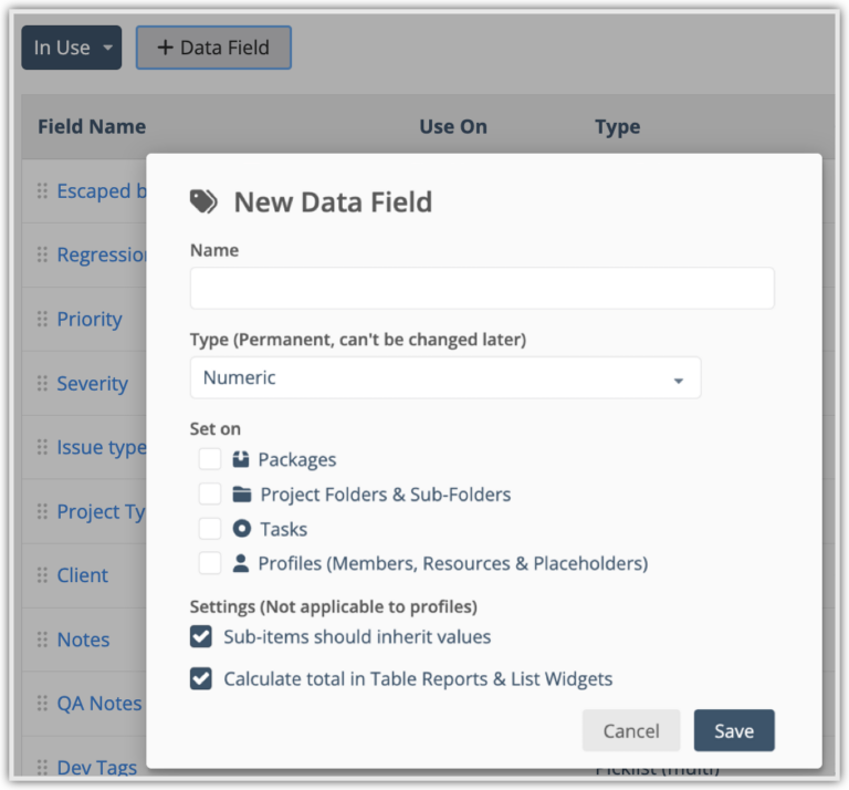 Create Data Fields