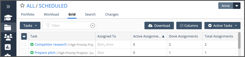 Use Grid View to find tasks to be marked done