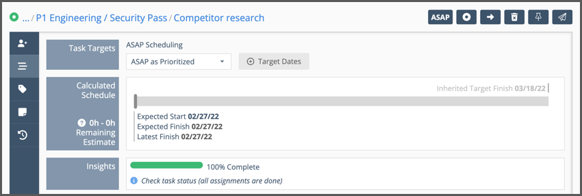 Schedule Insights on the Task Edit Panel