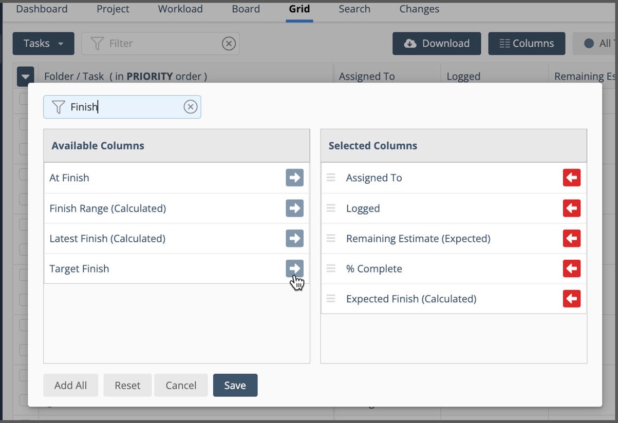 Select columns and download your grid